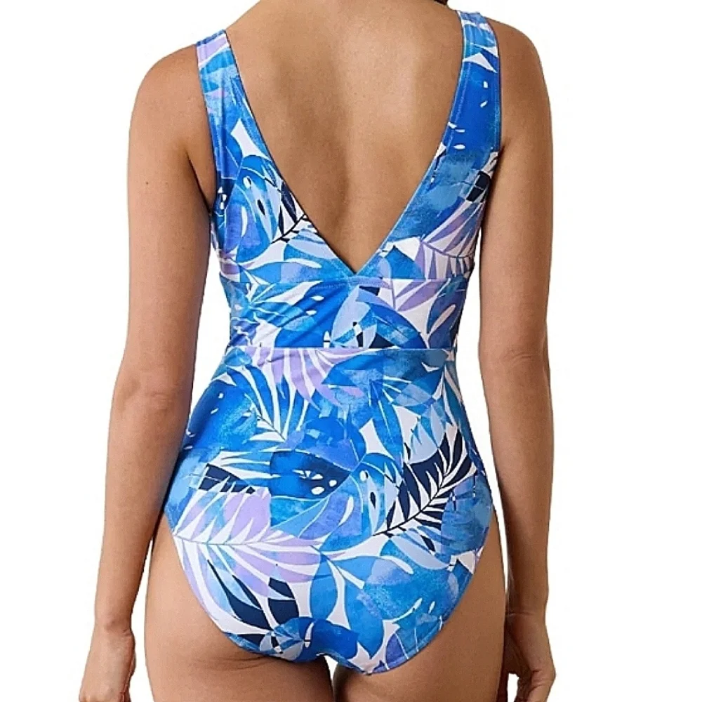 NWT Tommy Bahama Palm Modern Palma Mare Navy V-Neck One-Piece Swimsuit Size 8